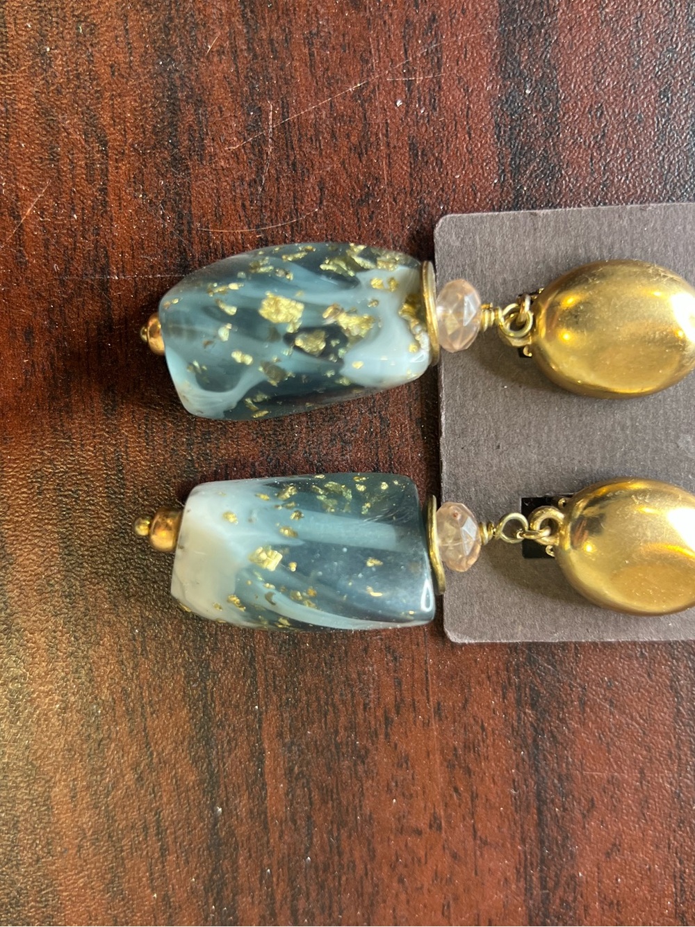 Gold & Teal Resin Drop Earrings - Women Jewelry